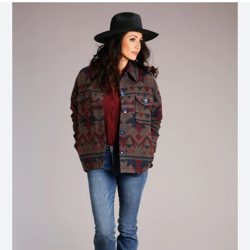 Stetson Womens Navy Multi Wool Blend Aztec Button Jacket
